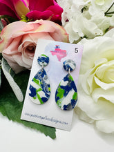 Navy and Lime Marbled Clay Earrings