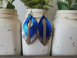 Gold Dipped Blue Feathers with Chains