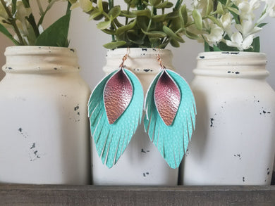 Mint and Rose Gold Pinched Feathers