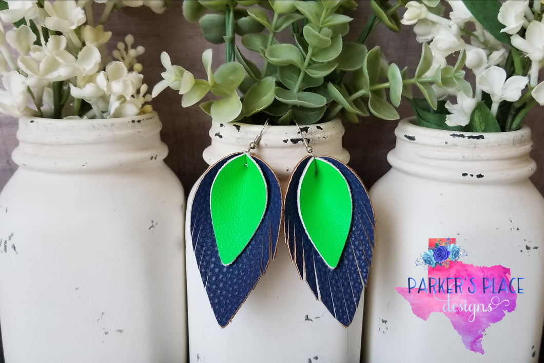 Green and Navy Pinched Feathers