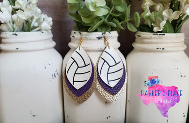 Volleyball over Purple and Gold Leaf