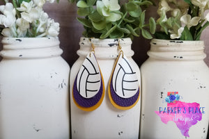 Volleyball over Purple and Yellow Teardrops