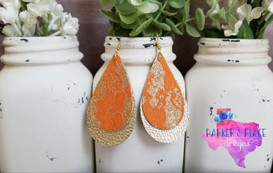 Burnt Orange and Gold Lace Teardrops