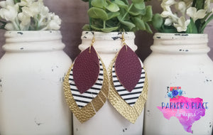 Maroon, Stripes, and Gold Feathered Leaf