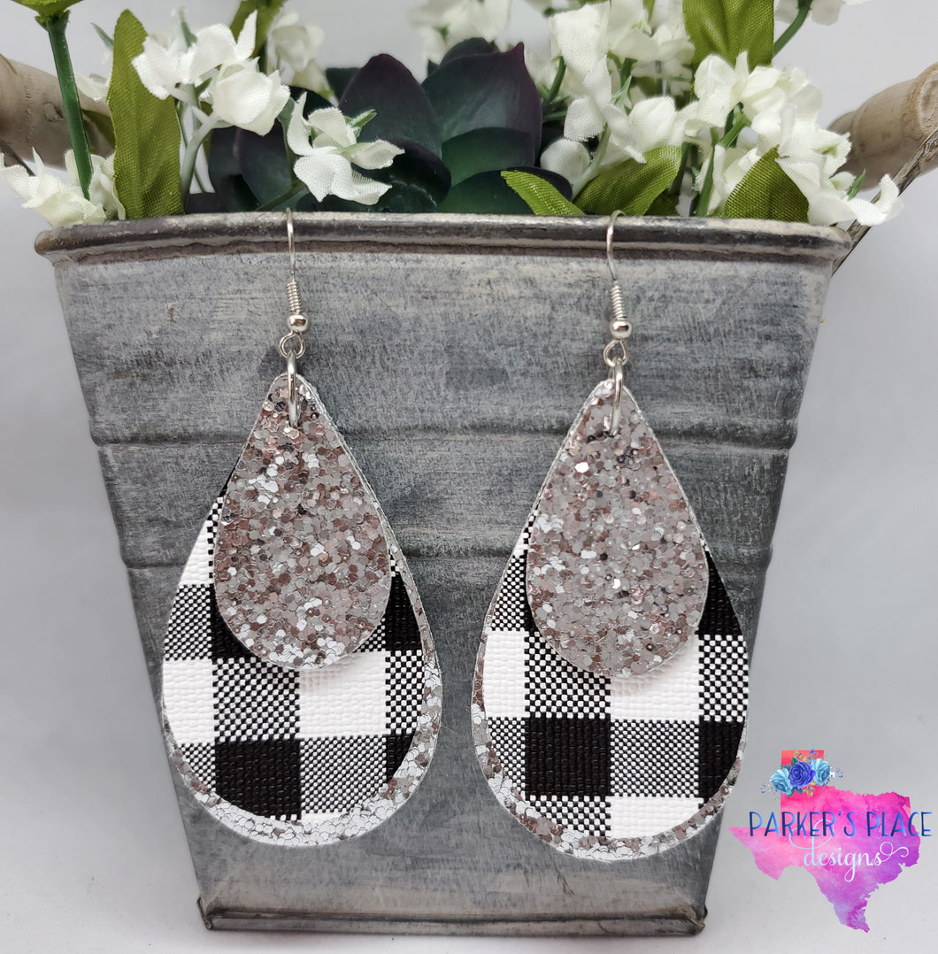 Plaid and Silver Glitter Teardrops