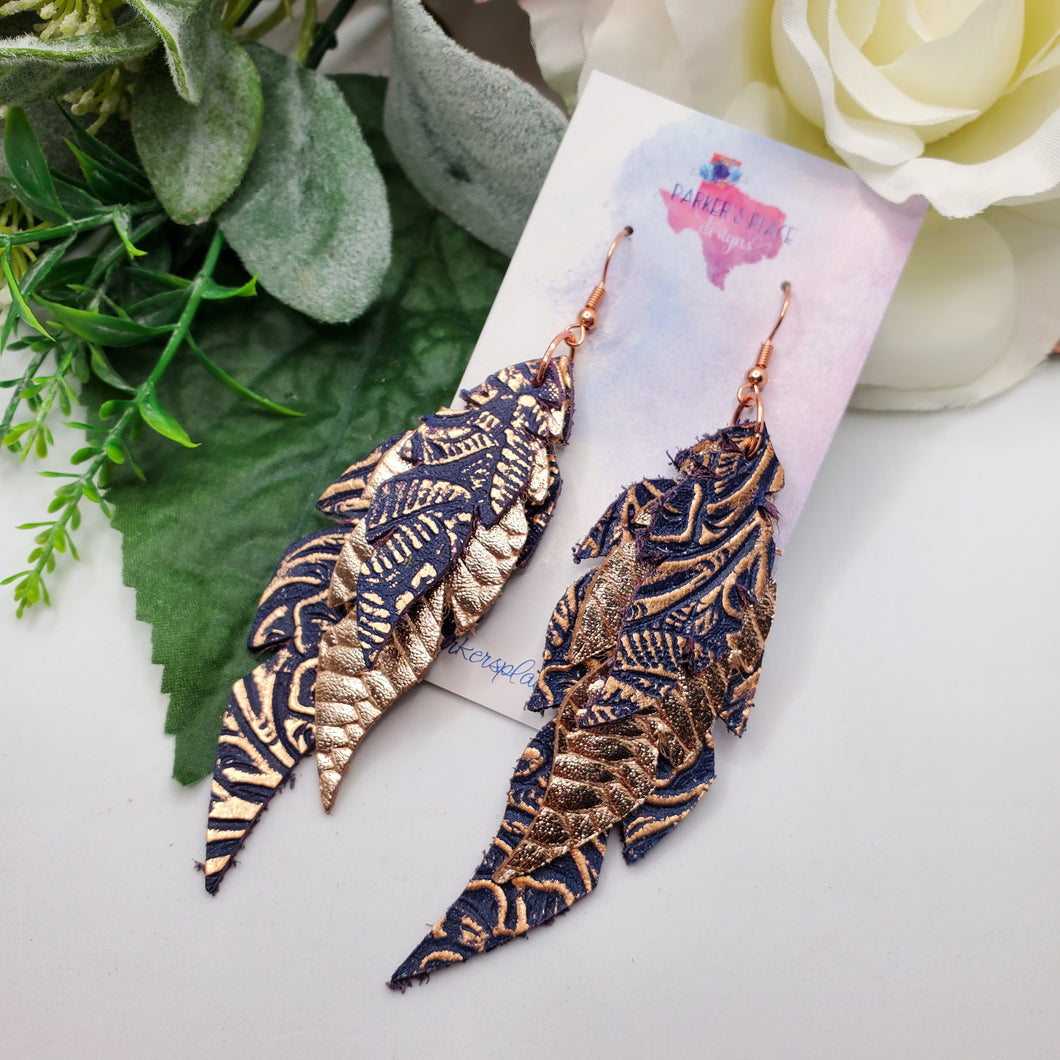 Navy and Rose Gold Feathers