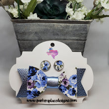 Blue Floral Bow and Studs
