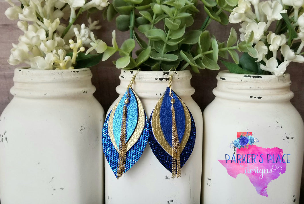 Royal Blue Gold Leaf Earrings