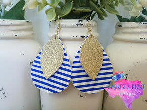 Gold Leaf over Blue and White Striped Teardrop