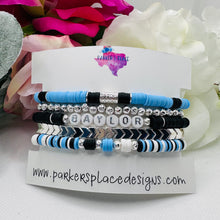 Blue, Black, and White Bracelet Stack