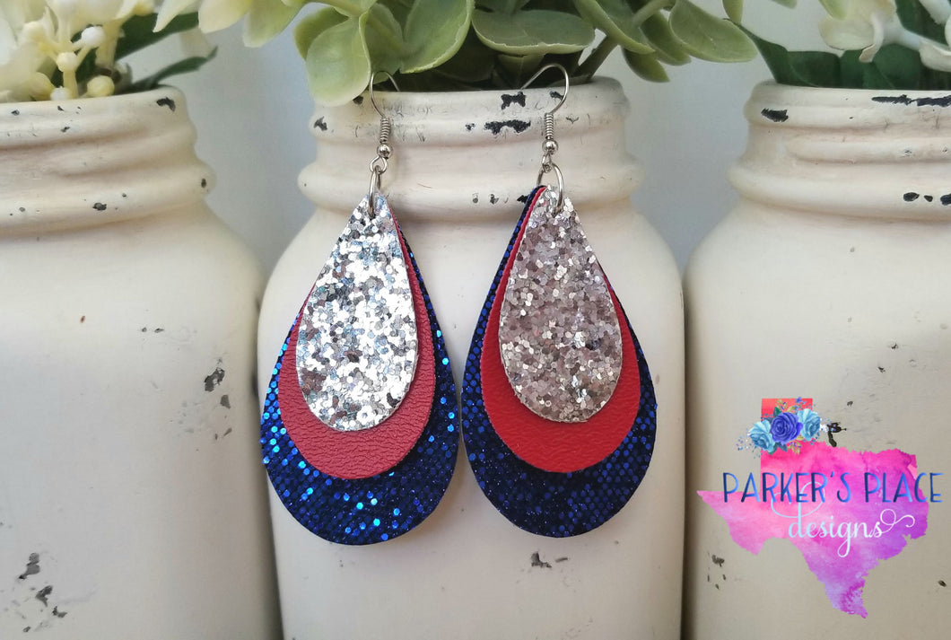 Silver, Red, and Royal Blue Teardrops